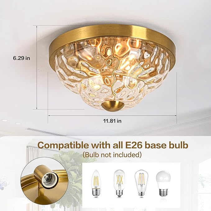 Flush Mount Ceiling Light Fixtures, 2-Light Ceiling Mount for Farmhouse with Seeded Glass Lampshade, Industrial Flush Mount Light Fixture Farmhouse for Hallway, Kitchen, Entryway,Bedroom