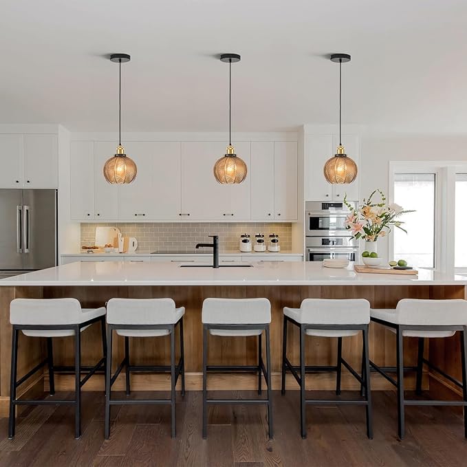 7.8in Vintage Pendant Light 1- Light Kitchen Sink Pendant Lights with Amber Hand Blown Glass Small Hanging Lamp for Kitchen Island Dining Room Bedroom Bathroom Hallway E26