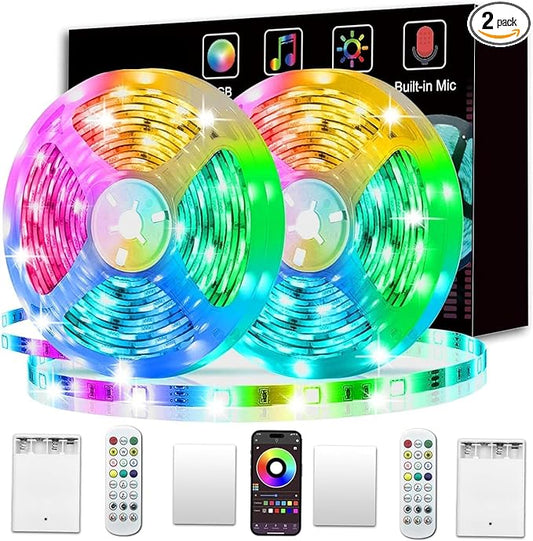 L8star Battery Powered Led Strip Lights, 2x16.4Ft (32.8Ft),Two Sets of Strip Light with 4 AA Battery Box/USB RGB LED Lights, Remote and APP Control