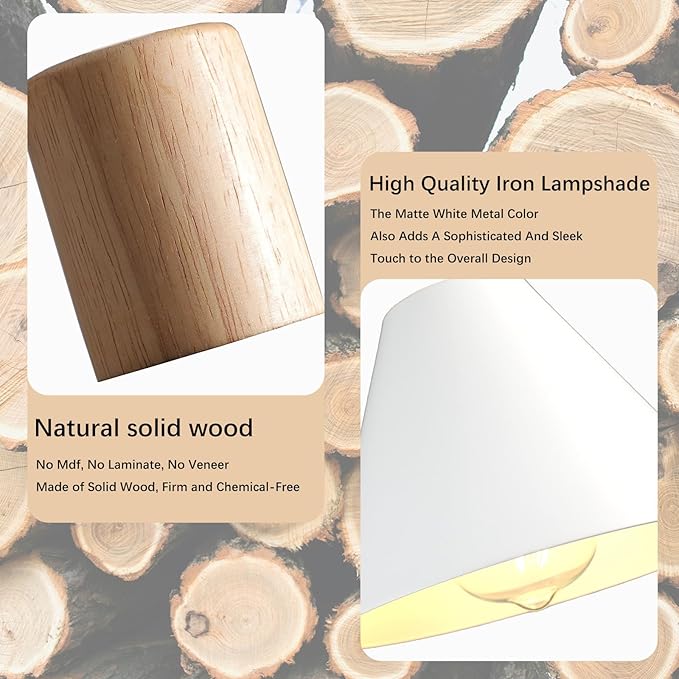 Pendant Lights Kitchen Island, 3 Pack Solid Wood Ceiling Hanging Lamp, Modern Matte White Pendant Lighting for Kitchen Over Island Dining Living Room Bedroom