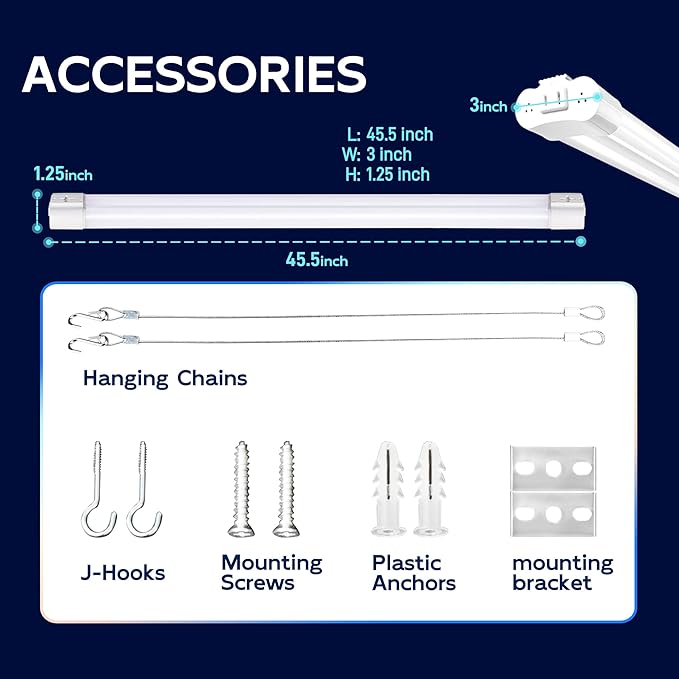 hykolity 6 Pack 4FT Linkable LED Shop Light, Utility Shop Light Fixture, 4400lm, 42W [250W Equivalent], 5000K Daylight Shop Lights for Garage, Hanging or Surface Mount, with Power Cord, ETL,White