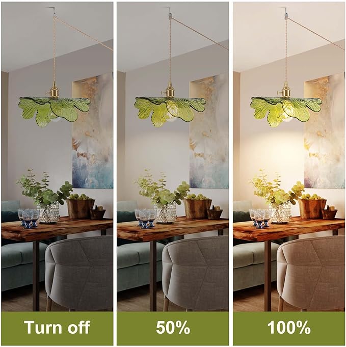 Plug in Pendant Light Fixtures,Hanging Light Fixture 12.9in Green Glass Pendant Light,E26 Pendant Lighting for Kitchen Island, Bedroom, Dining Room, Living Room