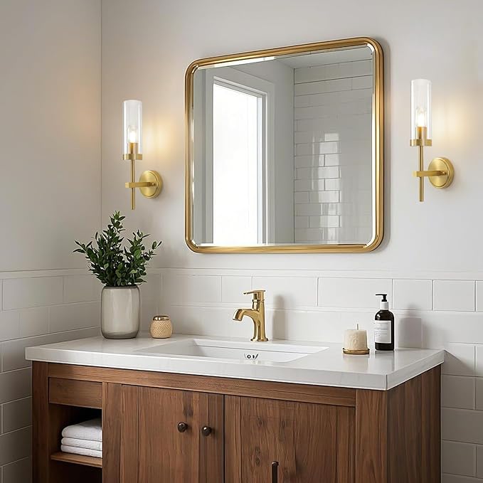 HOREVO Set of 2 Modern Wall Sconces, Clear Acrylic Vanity Wall Lights with E27/E26 Socket, Hardwired Indoor Wall Lamps for Bathroom Mirror, Bedroom, Hallway and Bedside, Bulbs Not Included