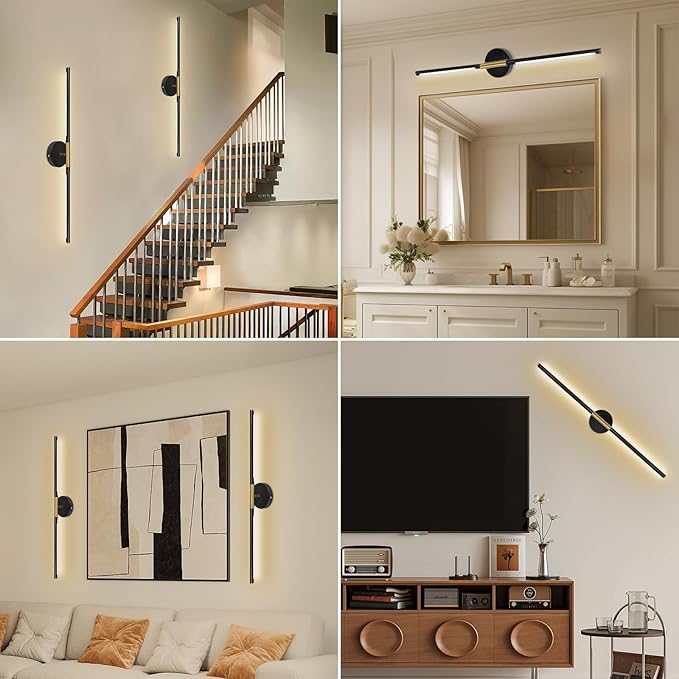 TaoFiaCo Battery Operated Wall Sconces Set of Two, 360°Rotate Wireless Rechargeable Wall Sconces with Remote Control, Black Gold, Dimmable, Timing Decor Lights for Bedroom Hallway, 31.5 Inch