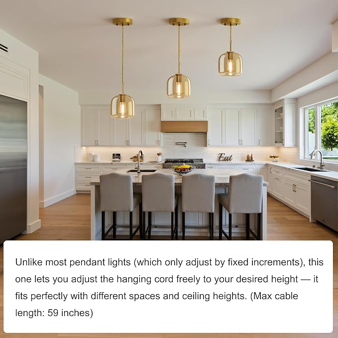 Pendant Lights Kitchen Island 2 Pack,Vintage Pendant Light Fixture with Amber Glass Shade,Gold Vintage Pendant Light for Dining Room,Kitchen Island,Hallway,Living Room and Coffee Shop
