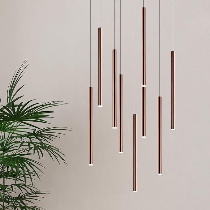 CANALIS 9 Mini Pendant Lighting Copper - LED Hanging Light Fixture for Kitchen Island, Bar, Foyer - Cluster Pendants - Dimmable, Adjustable Wire, Lamp Bulb Included