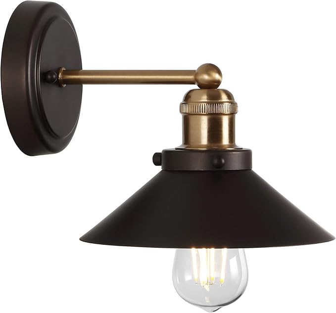JONATHAN Y 7.8" Oil Rubbed Bronze/Brass Gold 1-Light Industrial Farmhouse Metal Vanity Light Wall Sconce, Metal Shade for Bathroom Mirror, Kitchen, Entryway, LED Bulb Included (JYL7426C)