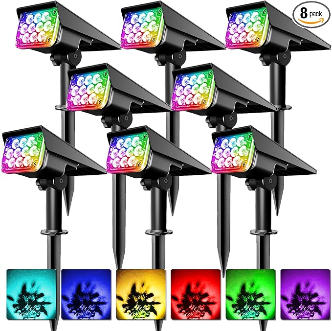 T-SUNUS 8 Pack Solar Color Landscape Spotlights, IP65 Waterproof Solar Powered Spot Light Wall Lights, 2-in-1 Outdoor Solar Landscaping Light for Yard Garden Driveway Porch Walkway Pool Patio