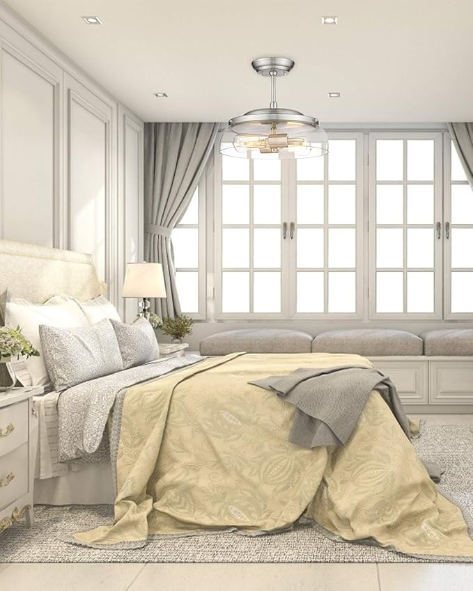 EAPUDUN Semi Flush Mount Ceiling Light, 2-Light Modern Light Fixture with Clear Glass Shade, Brushed Nickel Finish for Hallway Corridor Kitchen Bathroom Bedroom Passway, SMA1124-BNK