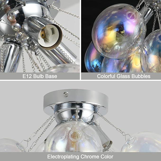Bubble Light Fixture Flush Mount Ceiling Light Bubble Chandelier 17.7in Blown Glass Semi Flush Mount Chandelier for Bedroom Hallway Entryway Kitchen Foryer Dining Room 1 Pack