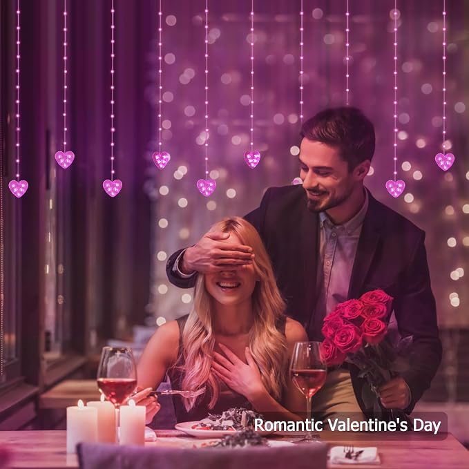 Heart Curtain Lights Valentines Day Decor, 10ft x 3.3ft RGB LED Color Changing String Fairy Lights Curtain, 200+ Scene Modes for Valentines Day Decorations Bedroom Backdrop Indoor Outdoor