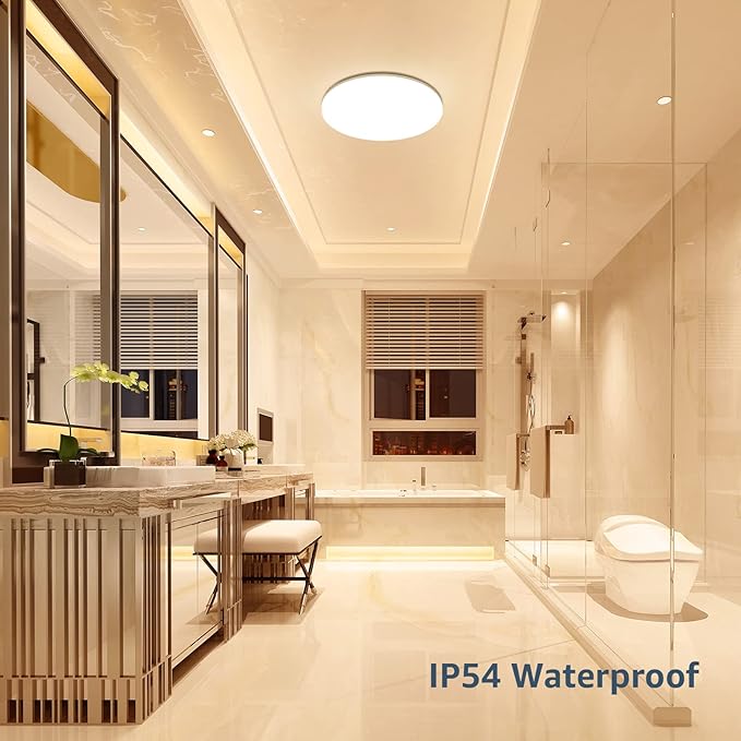 Lepro 11 inch 24 watt Flush Mount LED Ceiling Light 2400 Lumen 200 watt Equivalent, Waterproof, 3000 Kelvin Soft Warm White Bright Ceiling Fixture for Bedroom, Bathroom, Kitchen,Laundry, Living Room