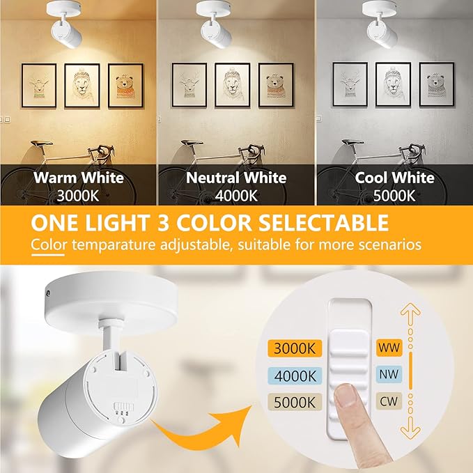 VANoopee 3-Color Dimmable Ceiling Spotlight Flush Mount Adjustable Spotlight Directional LED Spot Lights Indoor Bright Accent Fixture for Living Room Bedroom - CRI90 Flicker Free 20W 2000lm White