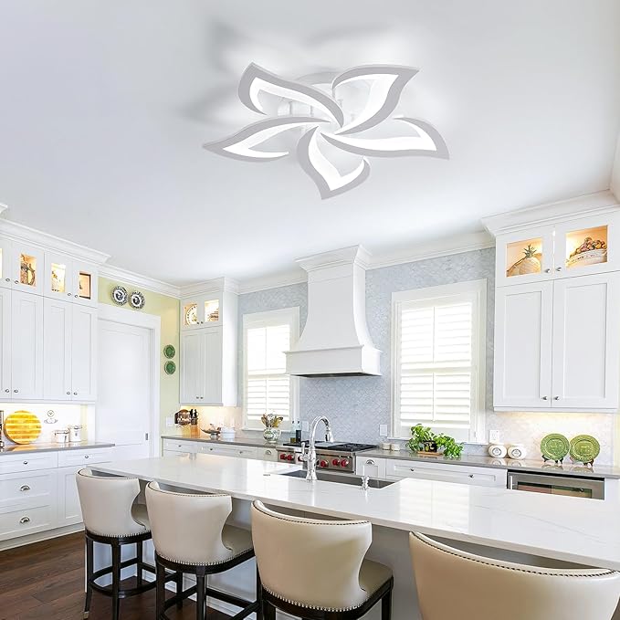 Goeco LED Flower Ceiling Light, Modern Light Fixture, 6500K Cool White Light Acrylic Flush Mount Ceiling Light for Bedroom, Living Room, Dining Room, Kitchen (5-Head White)