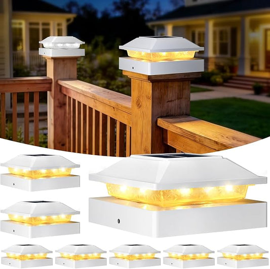 Peasur 4x4 Post Solar Lights 8 Pack, 2 Modes 16 LED Solar Post Cap Light Waterproof, Deck Fence Post Solar Lights Powered Outdoor, Fit 4x4 Wood/Vinyl Posts for Porch Patio