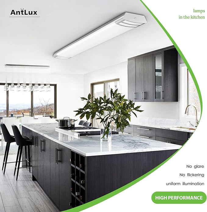 ANTLUX 4ft led Light Fixture 50W 5600lm LED Linear Flush Mount Light, 4000K, 4 Foot led Kitchen Ceiling Light fixtures for Living Room, Laundry, Replace for Fluorescent Version