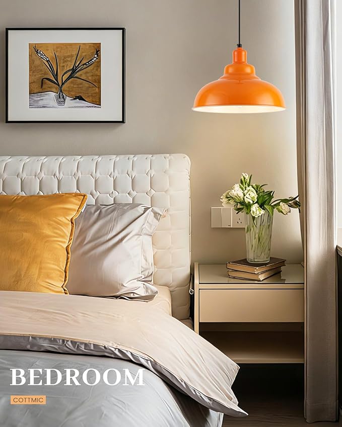Orange Pendant Light 3 Pack, Farmhouse Pendant Lights Kitchen Island, 11.4’’ Industrial Metal Pendant Light Fixtures, Pendant Lighting for Dining Room Hallway Bar, Adjustable Height