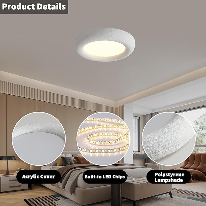 JAYMP Modern Ceiling Light, LED Dimmable Remote Control Ceiling Lamp for Dining Room Living Room Japanese Wabi-Sabi Style Lighting Fixture (Matte White, 53cm/20.9inch)