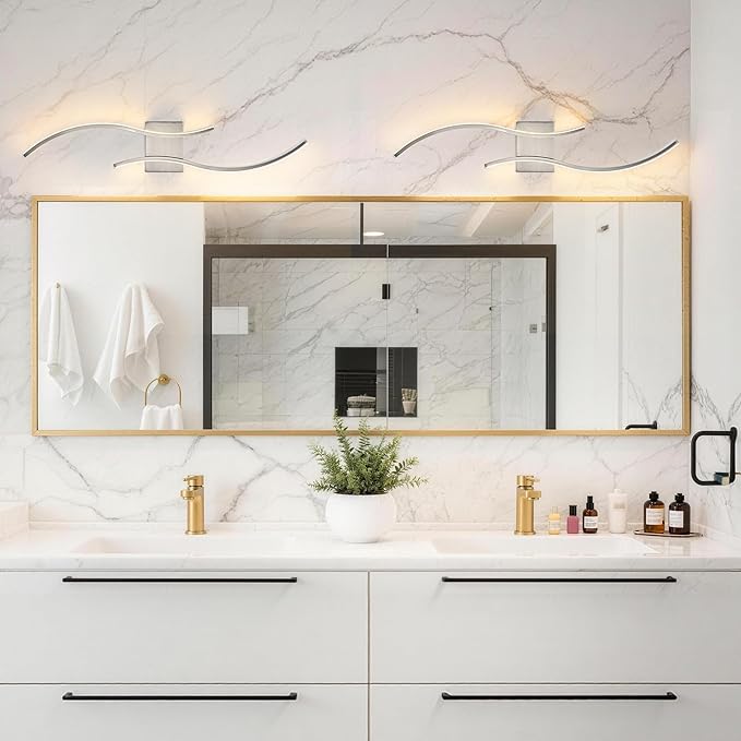 KARTOOSH 2 Pack Brushed Nickel Bathroom Vanity Lights Fixtures Over Mirror Hardwired 3CCT Dimmable Modern Wall Lights for Mirror Kitchen Living Room Cabinet Porch Hallway, 31.5 Inch