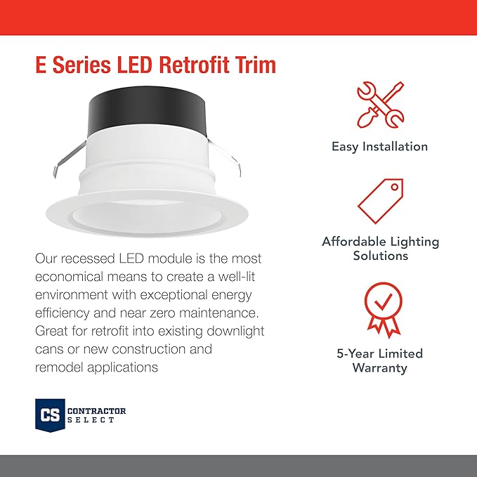Juno E Series 4" LED Ceiling Light, Smooth Trim Recessed Lighting with 5-in-1 Switchable White Color, 700 Lumens, Wet Rated LED Downlight, Dimmable, White