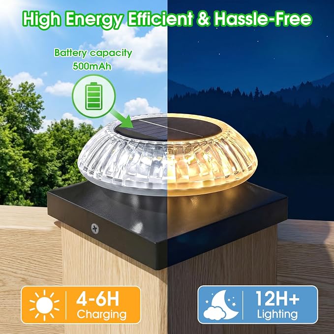 4x4 Solar Post Cap Lights 3 Color Modes,12 Pack Fence Post Lights Outdoor for Wooden/Vinyl Post, Waterproof Fence Lights Solar Powered Post for Fence Garden, Patio, Porch