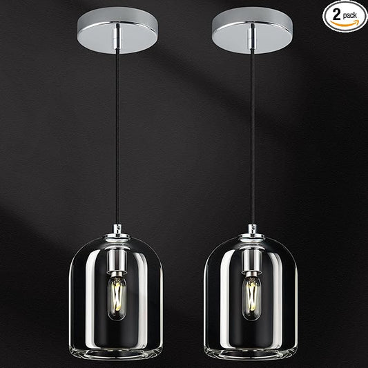 Modern Chrome Pendant Lights Kitchen Island Ceiling Chandelier Indoor Crystal Hanging Light Fixtures for Dining Room Kitchen Living Room Bedroom（2Pack）