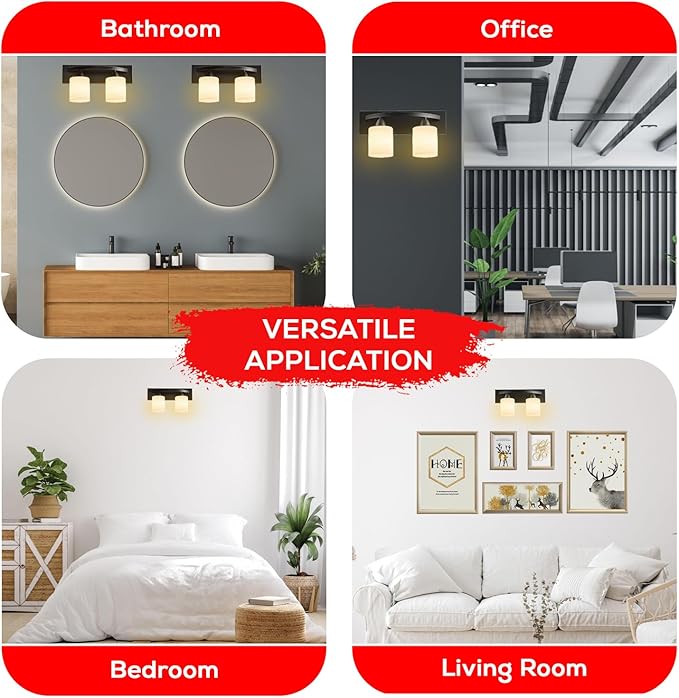 The Door Bull Modern 2-Light Bathroom Vanity Light – Oil Rubbed Bronze Fixture with Frosted Glass Shades, E26 Socket – Wall Sconce for Mirror, Bathroom, Kitchen, Hallway, Entryway