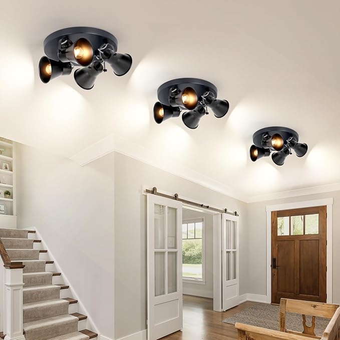 SEEBLEN 4-Light Kitchen Lighting Fixtures Ceiling, Adjustable Track Lighting Fixtures, Morden Black Directional Ceiling Light for Kitchen, Bathroom, Hallway, Dining Room, Coffee Bar.