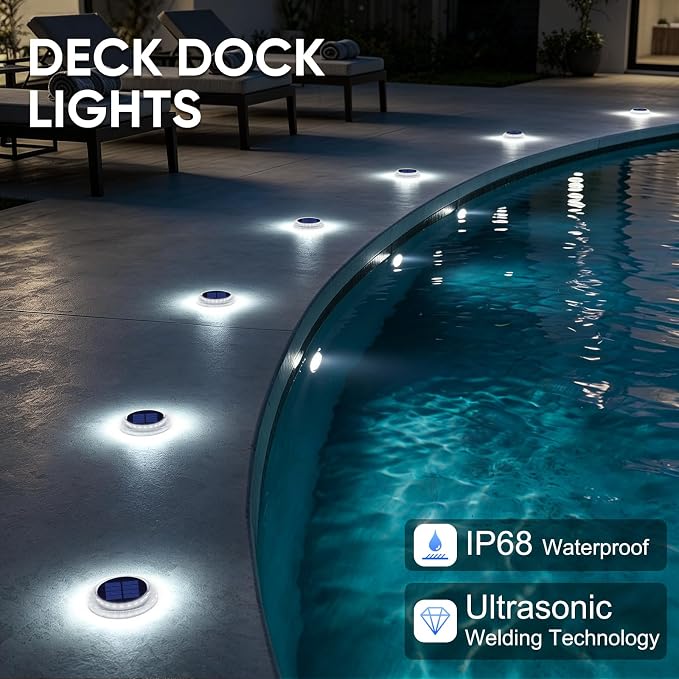 Solar Driveway Deck Step Dock Lights for Outside Stick on Stair Lights Solar Powered Outdoor Waterproof Boat Marine Warning Lights for Sidewalk Pathway Garden Yard Marker Auto On/Off (6 Pack, White)
