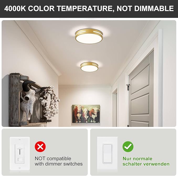 Modern Brushed Gold Flush Mount Ceiling Light Mid-Century LED Ceiling Light Bedroom Light Fixture Minimalist Ceiling Lamp for Laundry Room Kitchen Hallway Bathroom 11.81 Inch