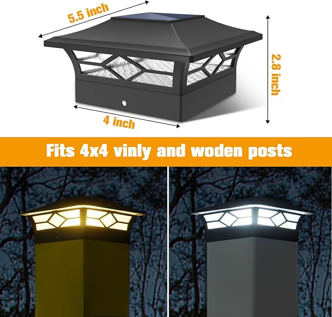 JOFIOS Solar Post Cap Lights Outdoor 6pack, Waterproof Solar Powered Deck Fence Post Lights for 4x4 Wood/Vinyl Posts, Solar Outdoor LED Light with Cool/Warm Lighting Decorate Garden Patio Porch…