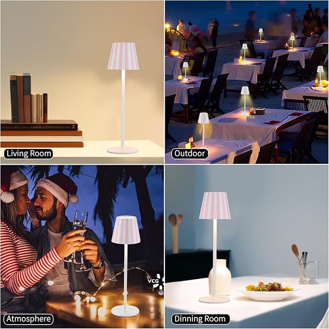 IMQSQIK 2 Pack Cordless Table Lamp, 5000mAh Portable Rechargeable LED Desk Lamp, 3 Color Modes Stepless Dimming Table Light with Memory Function, for Dinner, Patio, Home, Restaurant.