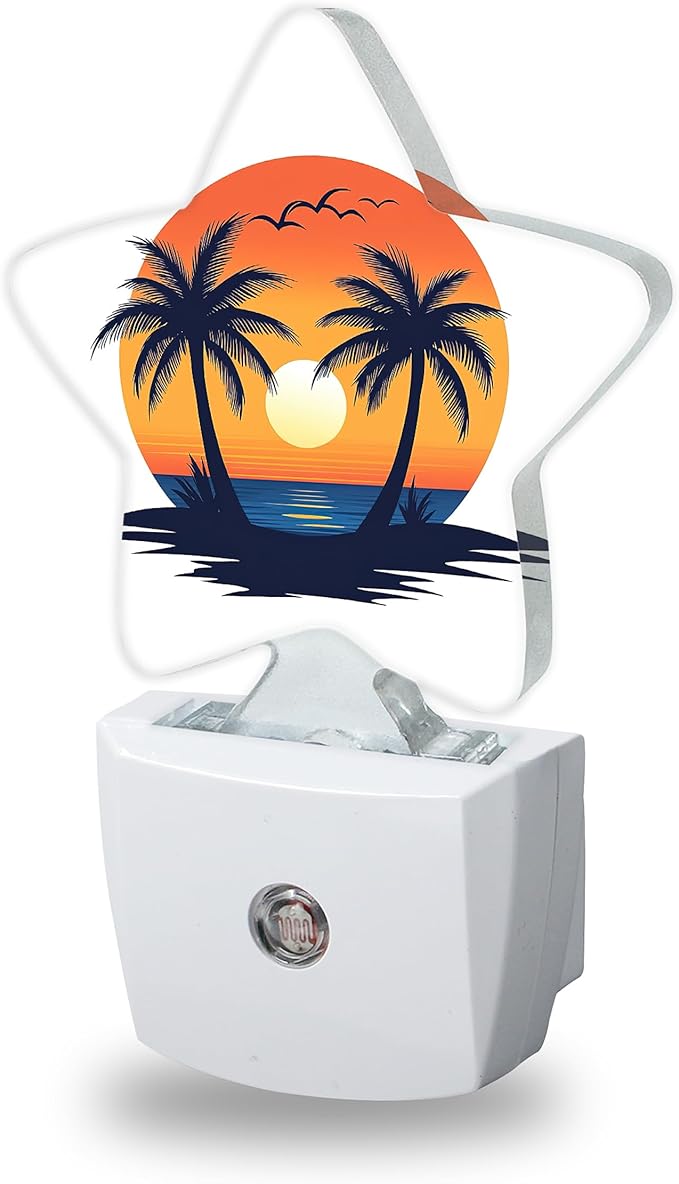 Beach Sunset Night Lights Plug Into Wall Decorative,Palm Trees Nightlight with Dusk Sensor for Bathroom,Kitchen,Entryway,Room Accent,Gifts