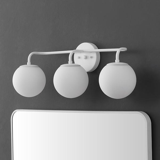 JONATHAN Y 25" White Modern Globe Wall Sconce Vanity Light for Bathroom, White Frosted Glass Shade, Midcentury Parisian Bistro Wall Lamp, LED Bulb Included (JYL3536D)
