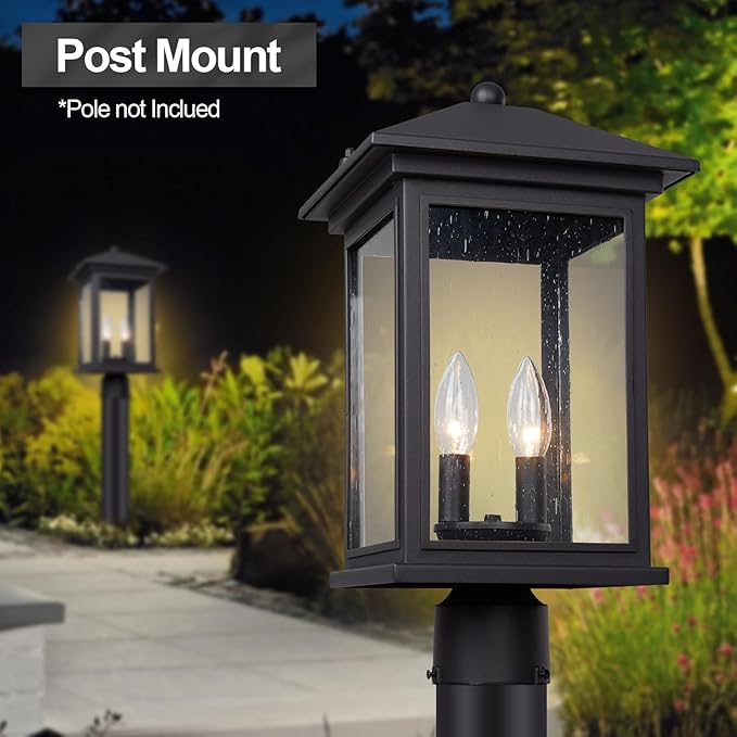 Treekee Outdoor Post Light, 18 Inch Lamp Post Light Fixture, 2-Light Modern Waterproof Outside Post Lantern Column Lights, Exterior Pole Lighting Pillar Lantern for Yard Garden