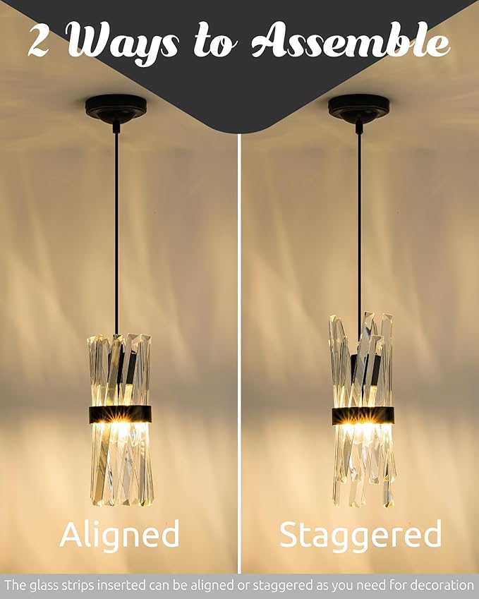 Ken & Ricky Crystal Pendant Light 3 Pack,Black Industrial Island Lights for Kitchen, Hanging Light Fixture, Adjustable Small Chandelier for Dinning Room Bathroom Bedroom