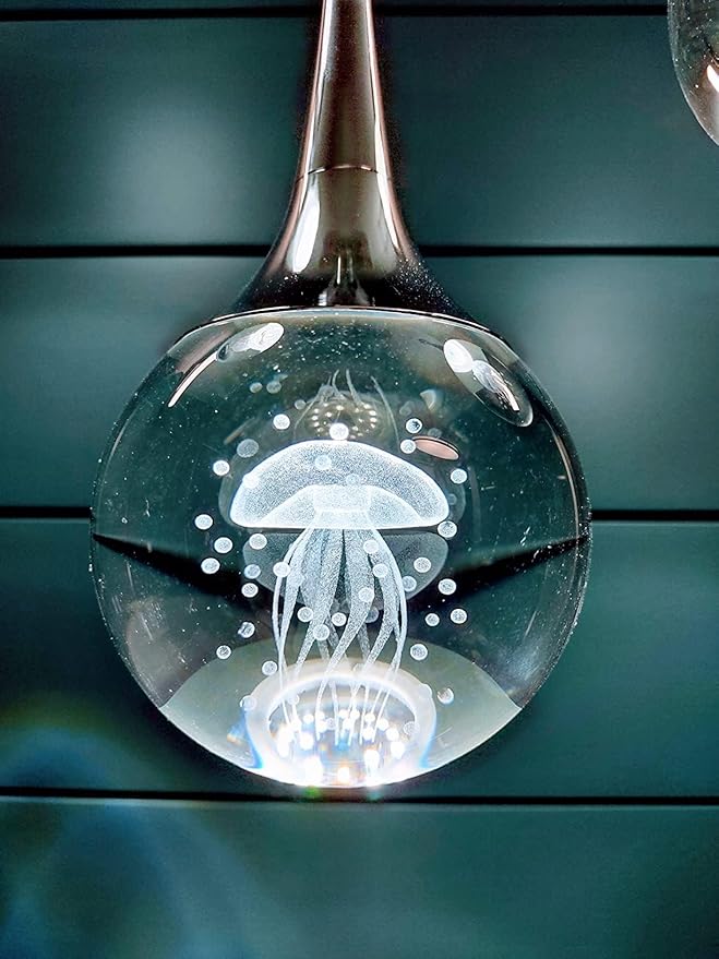 CHYING 3 Pack Mini Modern LED Pendant Lights Kitchen Island, Chrome 5W Crystal Globe Jellyfish Pendant Lighting for Dining Room Bathroom Bedroom Entry Foyer Bar, 6000K Cool White