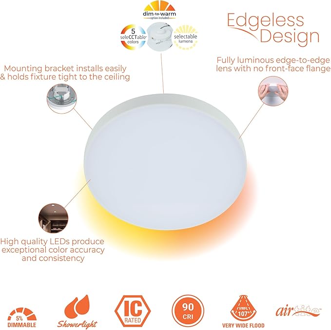 HALO SMX 4-inch. Edgeless Surface Mount LED Downlight Selectable Lumens, Color Temperatures, Dimming-Round, 4-Pack, SMX4RLSFSD2W-4PK