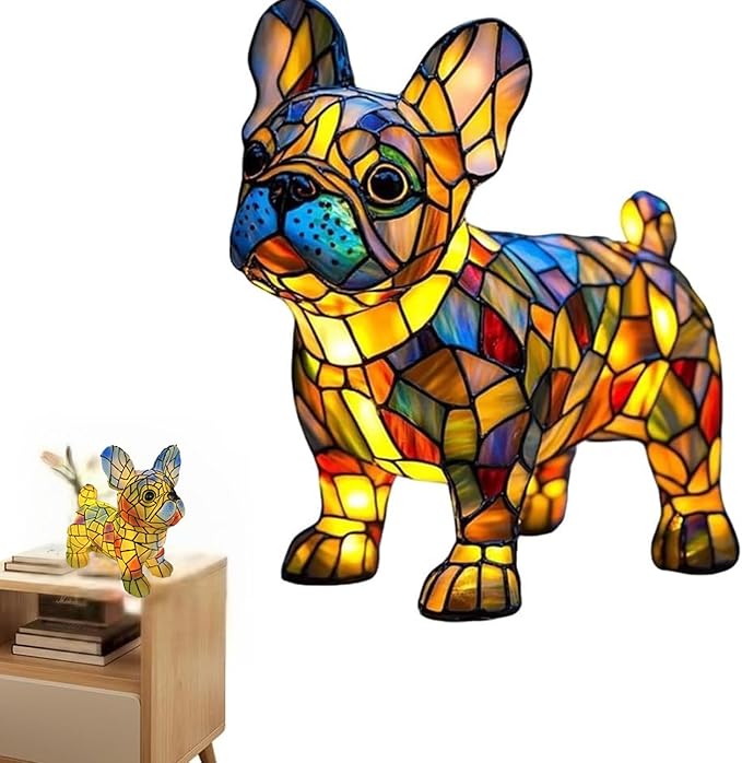 Retro French Bulldog Dog Colorful Resin Dog Table Lamp,3D Cute Pet Dogs Themed LED Night Lamp，Perfect Gift for Pet Lovers Retro Dogs Design Home Decor Lighting (French Bulldog)