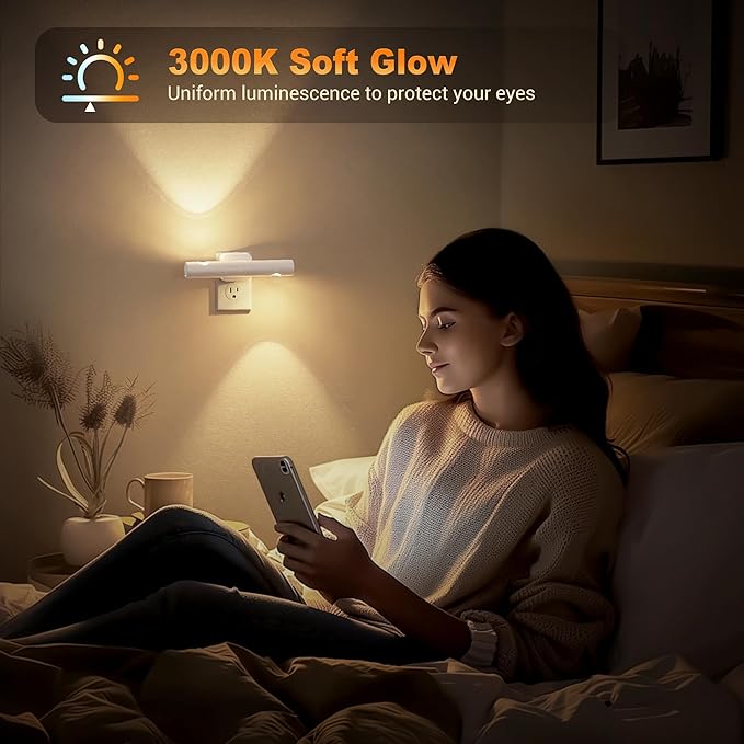 JandCase LED Night Light, 2 Pack Modern Night Lights Plug into Wall, Dusk-to-Dawn Sensor with 3000K Soft White, 0-100LM Dimmable Night Lights for Bathroom/Hallway/Bedroom/Stairway
