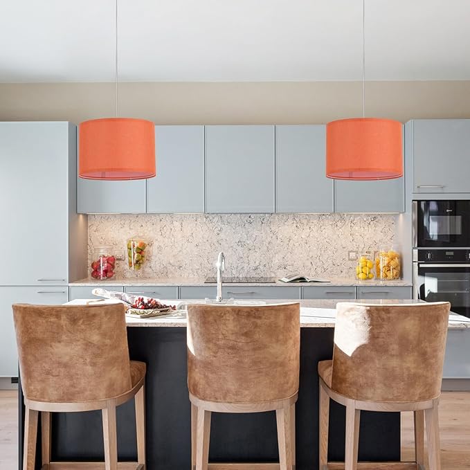 2 Pack Plug in Pendant Light, Hanging Light with 15Ft Clear Cord, On/Off Switch, Dark Orange Fabric Lamp Shade, Hanging Light Fixture for Bedroom, Kitchen