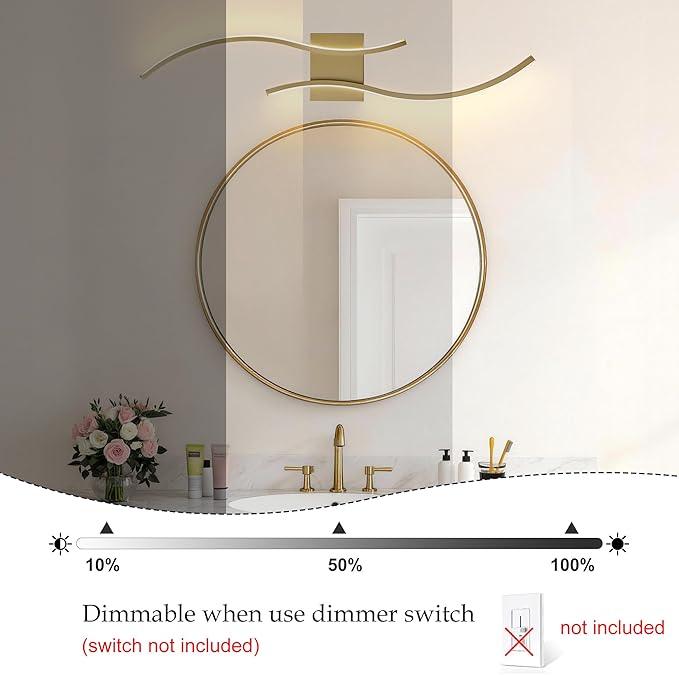 KARTOOSH 1 Pack Gold Light Fixture Hardwired Bathroom Vanity Lights Fixtures Over Mirror 31.5 Inch 3CCT Dimmable Modern Wall Lights for Mirror Kitchen Living Room Cabinet Porch Hallway