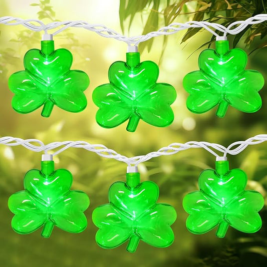 PASUTO 8.5FT Clear Green Shamrock Lights, St Patricks String Lights Outdoor Waterproof with 10 LED Light for rish Shamrock St Patrick's Day Party Indoor Home Garden Decorations