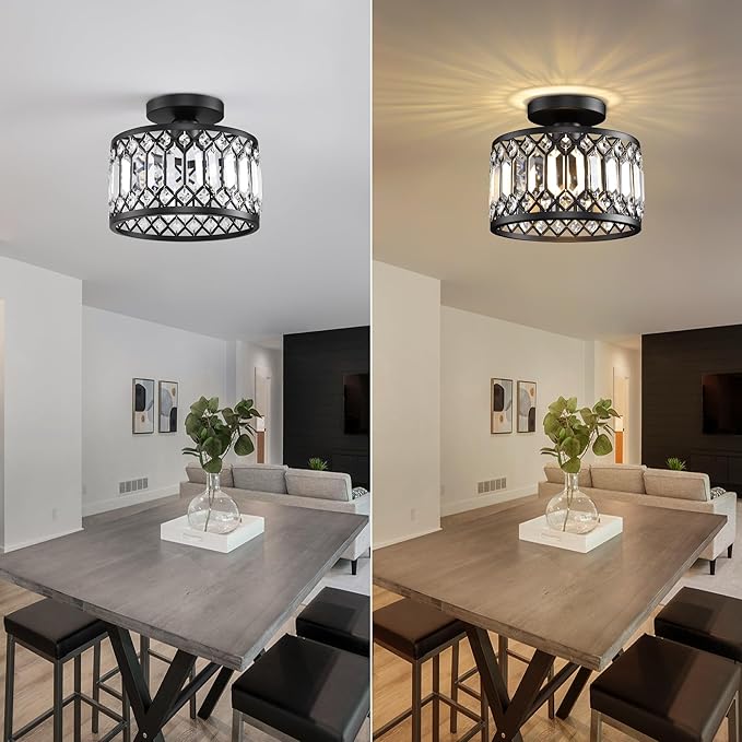 Semi Flush Mount Ceiling Light,Industrial Semi Flush Mount Ceiling Light,Industrial Black Light Fixtures Ceiling Mount, Chandelier Kitchen Lighting Black Flush Mount Light,Vintage Light Fixture