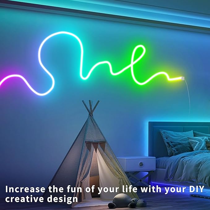 LED Neon Rope Lights 32.8FT,IP65 Waterproof LED Strip Lights, Music Sync LED Lights with Remote and APP Control,24V RGB LED Rope Lights for Bedroom,Holiday Decoration（with Snap &Screws）