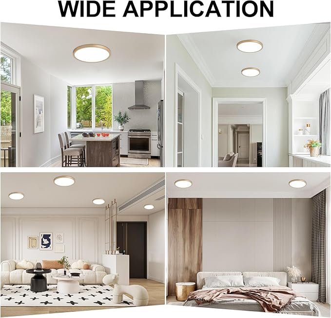 LED Flush Mount Ceiling Light: 12 inch 1Pack Super Slim Dimmable & 5CCT (2700-6500K) Kitchen Lighting Fixtures Ceiling - 24W Gold Low Profile Ceiling Lamp for Bedroom Garage Hallway