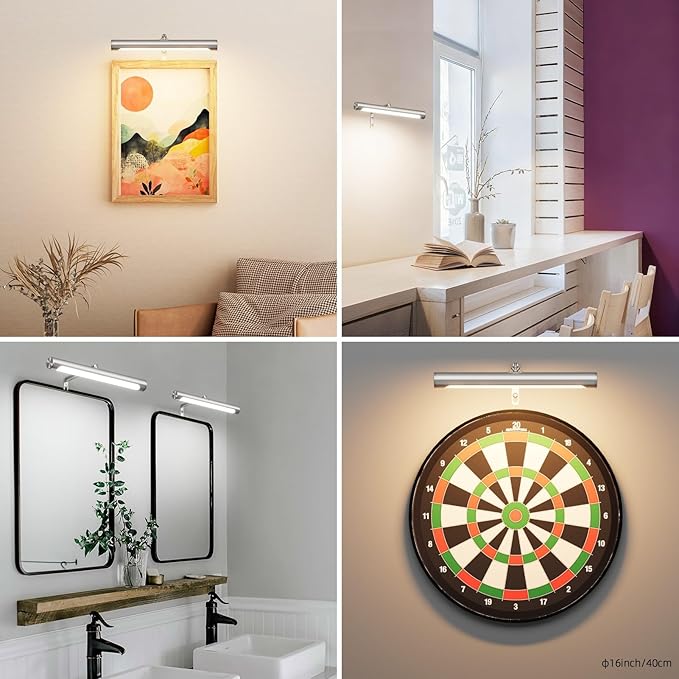 4W Picture Light Plug in, 12" Adjustable LED Art Light with Remote Control, Dimmable Wall Light for Picture Display Dartboard Art Work (Nickel)