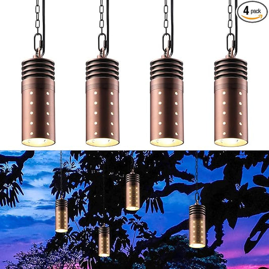 LEONLITE Low Voltage Hanging Lights Outdoor, LED Landscape Pendant Lights, UL Listed, 12V Hanging Tree Light for Gazebo, Pergola, Garden, Aluminum, IP65, 2700K Soft White, Red Bronze, Pack of 4