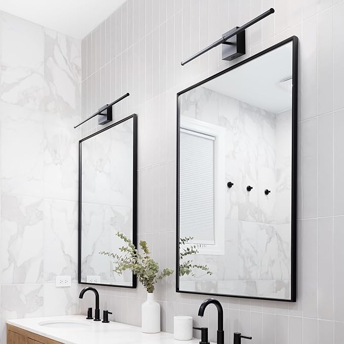 JONATHAN Y 28" Black Modern Dimmable Integrated LED Wall Sconce, Metal Vanity Light for Bathroom Mirror Bedroom Hallway, Sleek Hardwired Wall Lamp Fixture, 3000K (JYL7022C-SET2)