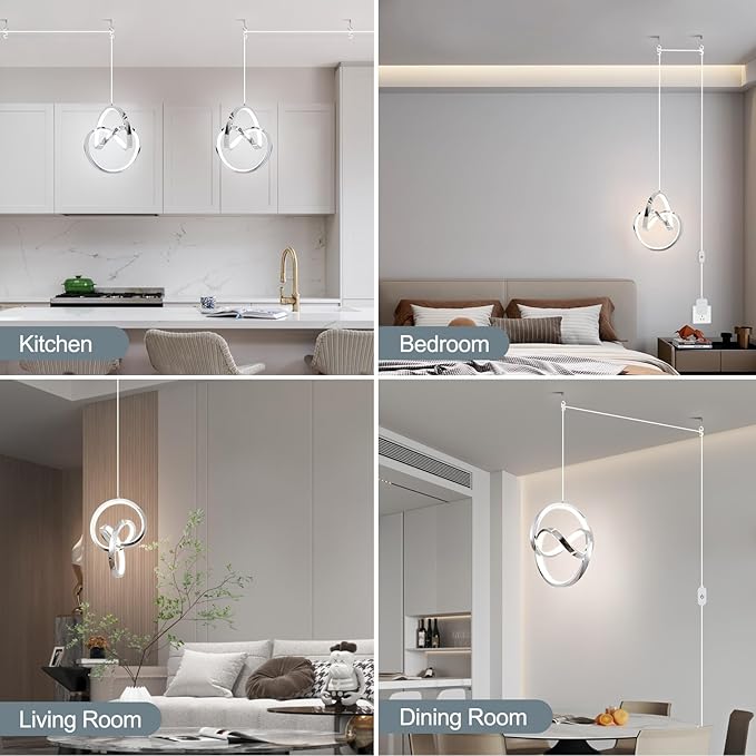 Modern LED Pendant Light Fixtures Pendant Lights Kitchen Island Lighting Adjustable Height Chrome Hanging Lamp for Dining Room Bedroom Living Room (1 Pack)